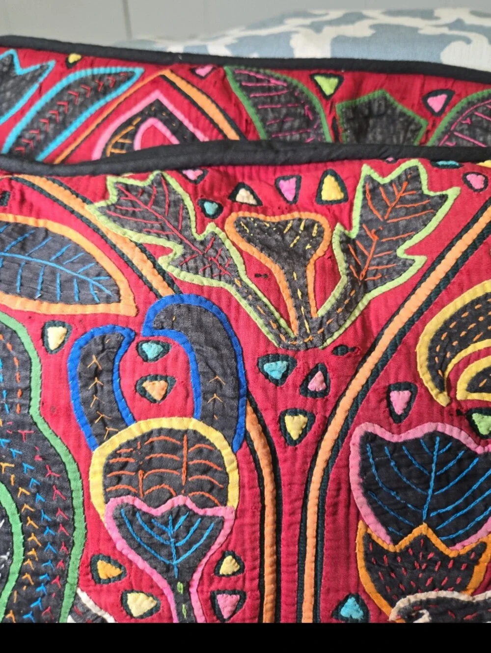 Pair of Vintage animal design mola kuna  folk art  throw pillows